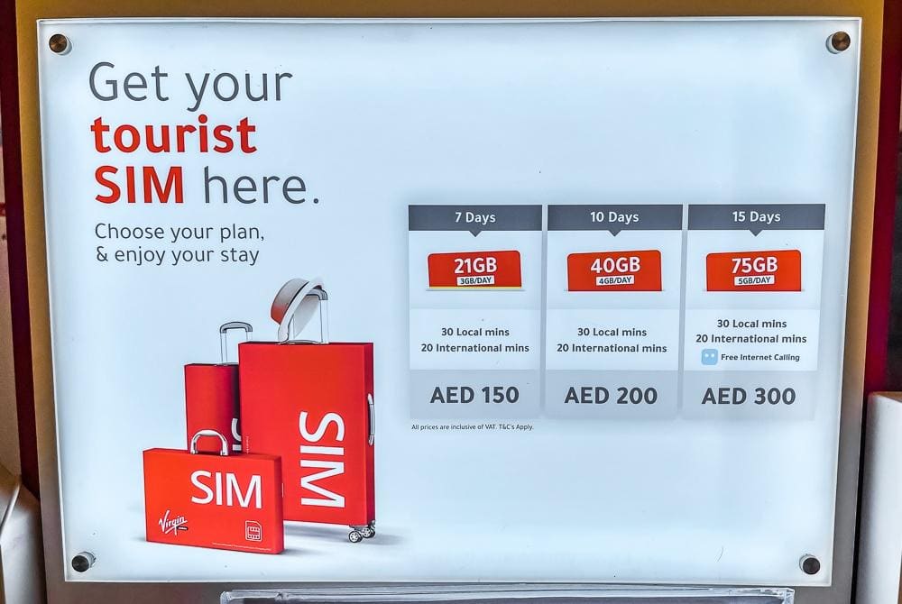 Abu Dhabi airport sim card cost